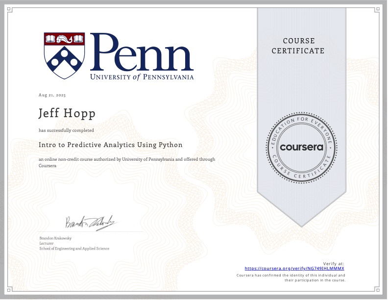 Intro to Predictive Analytics Certificate
